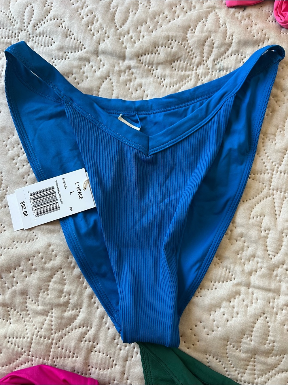 l*space Ribbed Bikini Bottoms Trio in Blue, Pink & Green - Picture 4 of 4